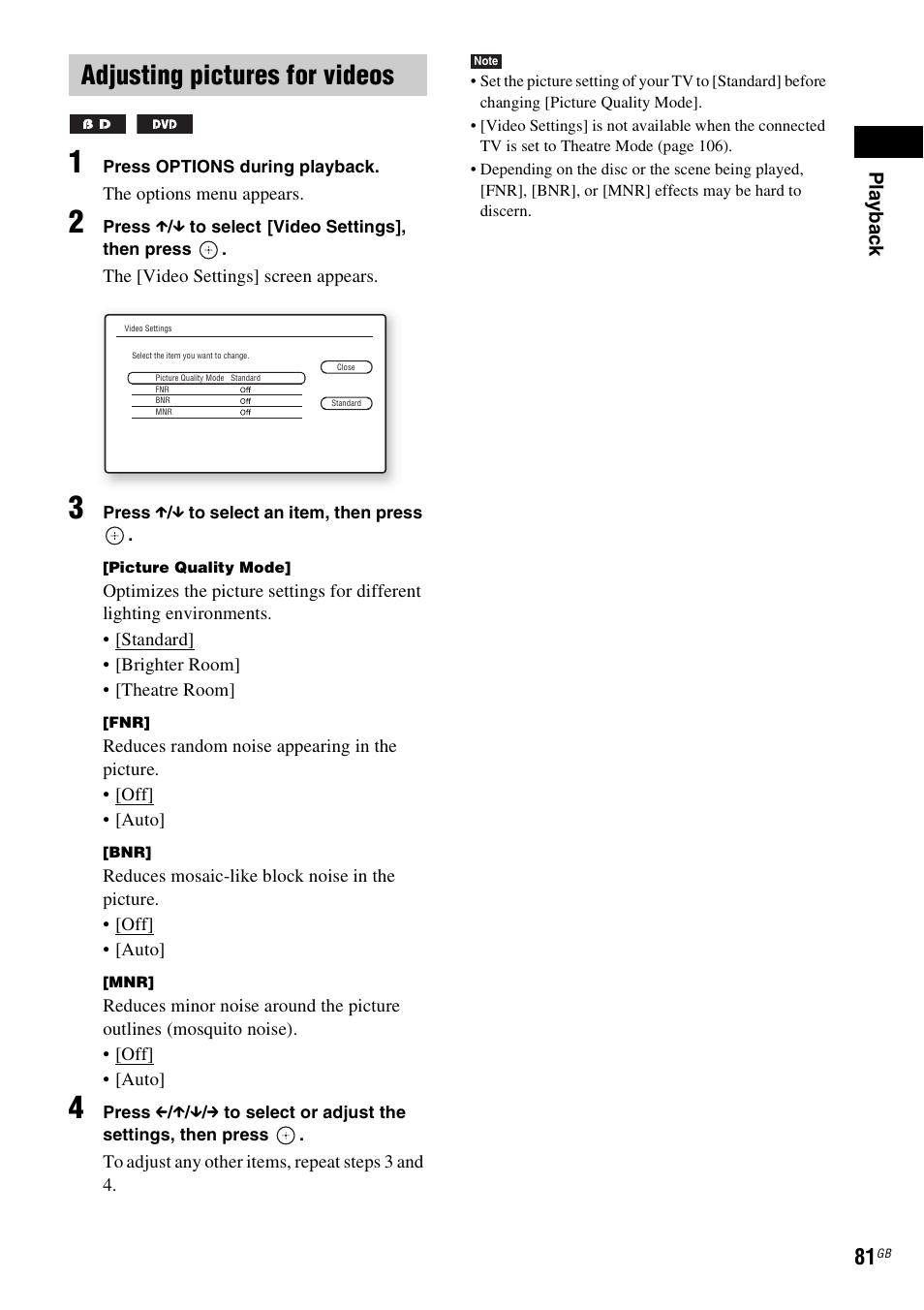 Adjusting pictures for videos | Sony BDV-IT1000 User Manual | Page 81 / 159