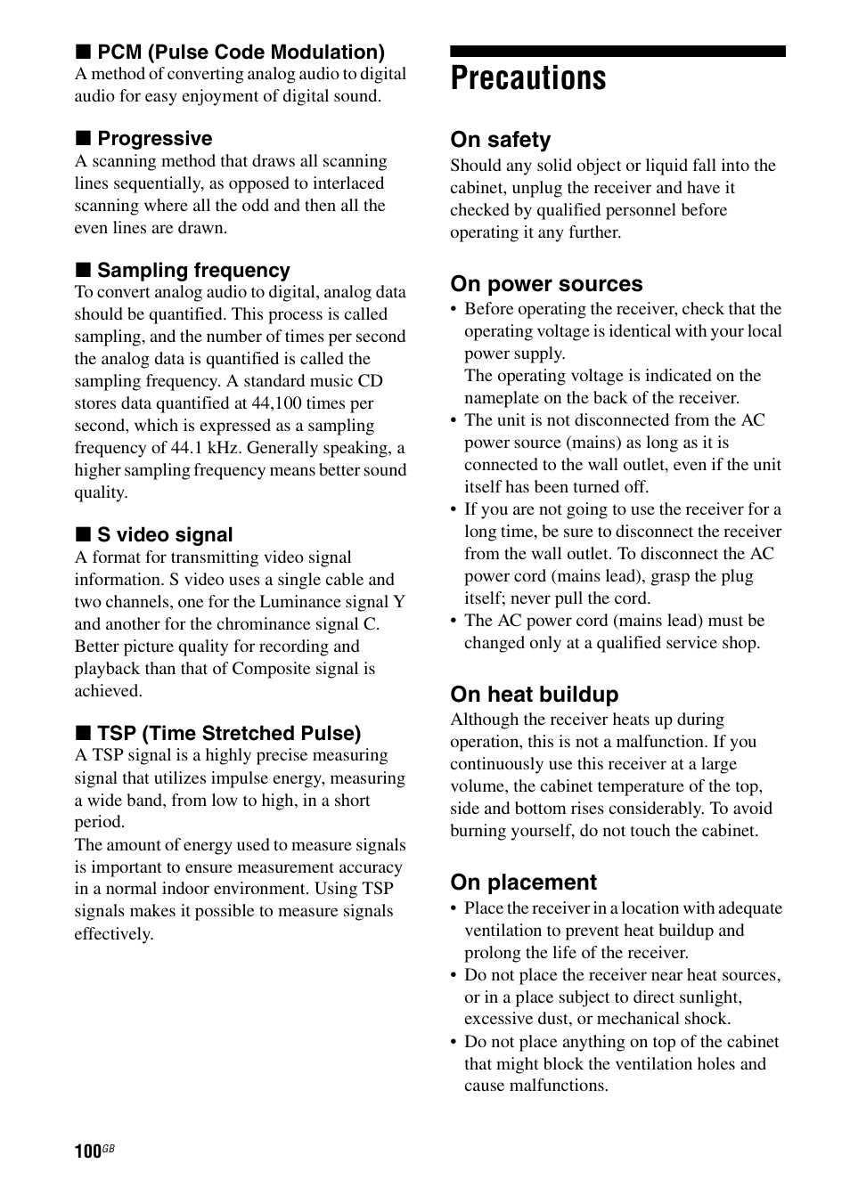 Precautions | Sony STR-DA1200ES User Manual | Page 100 / 111