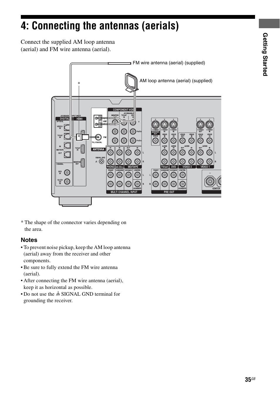 Connecting the antennas (aerials), Connecting the antennas (aerials)” (p, E 35) | Sony STR-DA1200ES User Manual | Page 35 / 111