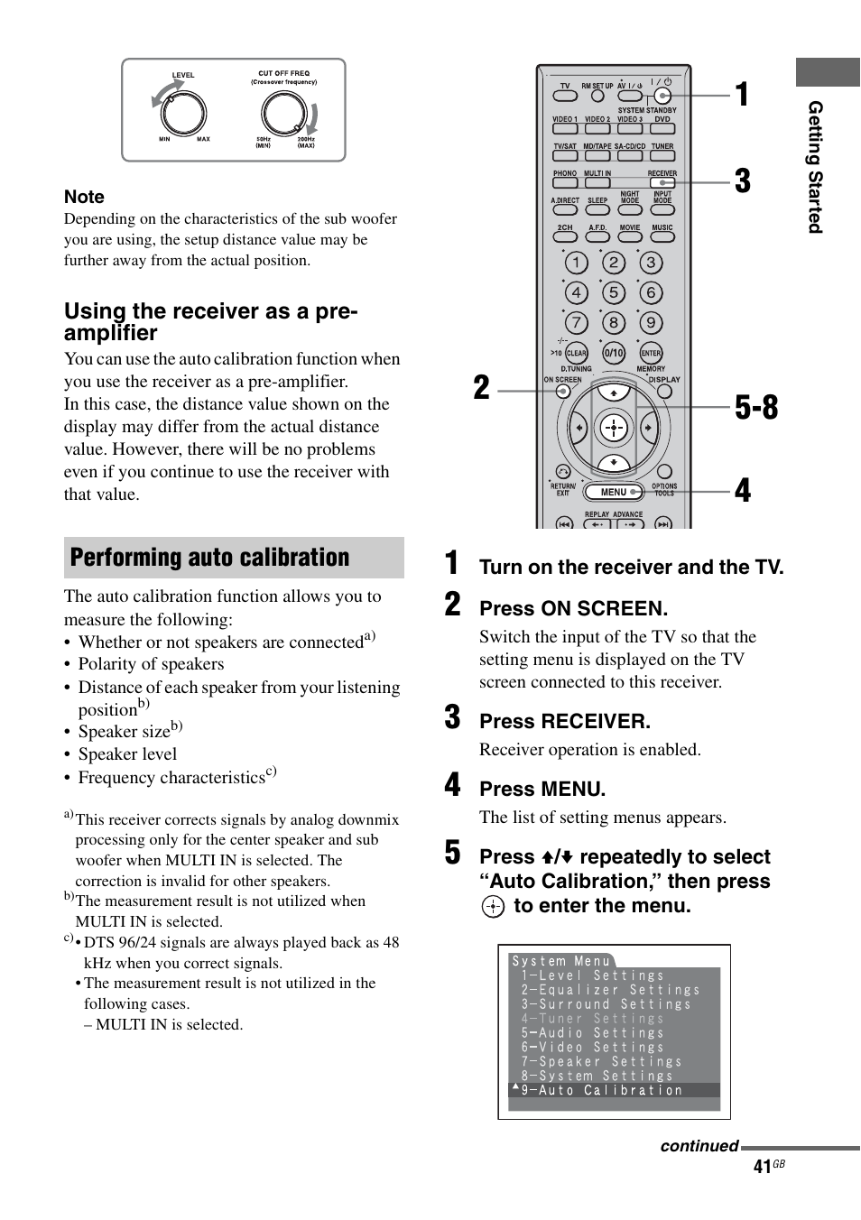 Performing auto calibration | Sony STR-DA1200ES User Manual | Page 41 / 111