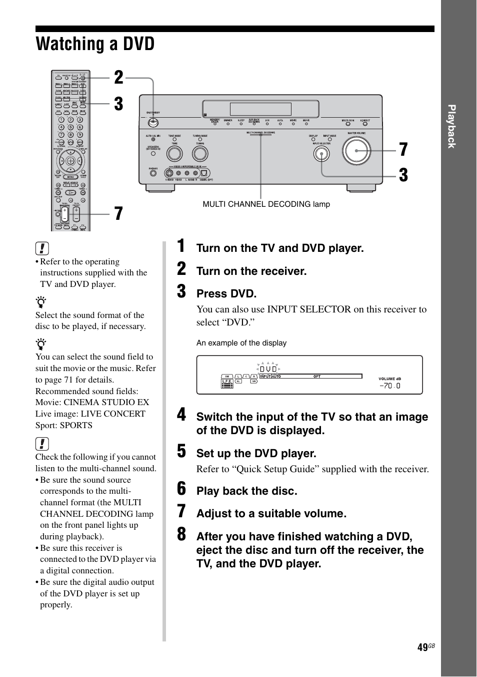 Watching a dvd, E 49) | Sony STR-DA1200ES User Manual | Page 49 / 111