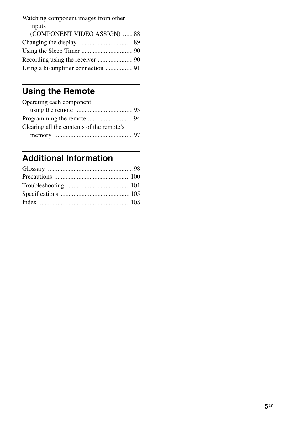 Using the remote, Additional information | Sony STR-DA1200ES User Manual | Page 5 / 111