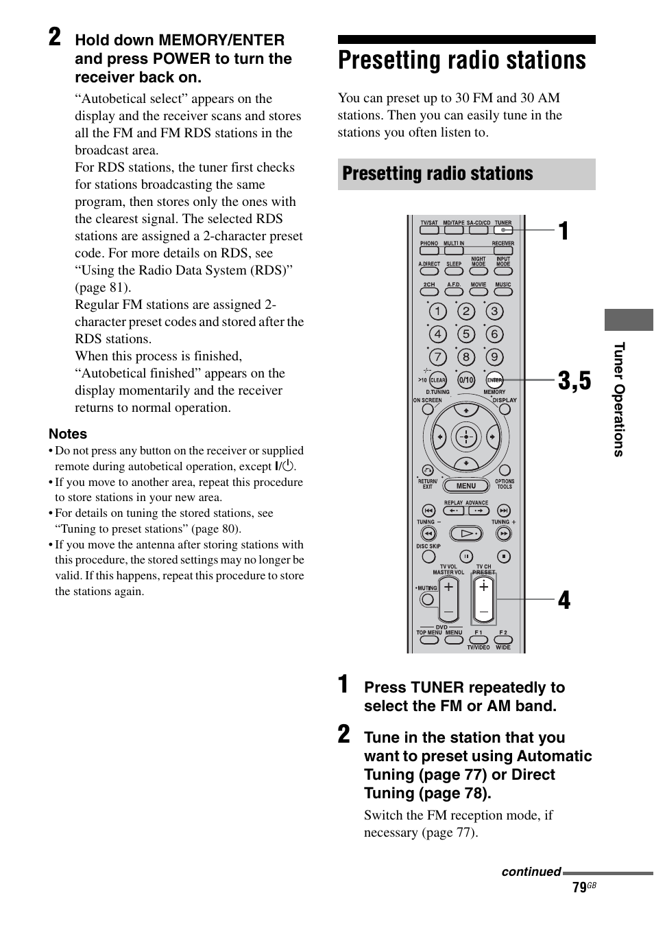 Presetting radio stations | Sony STR-DA1200ES User Manual | Page 79 / 111