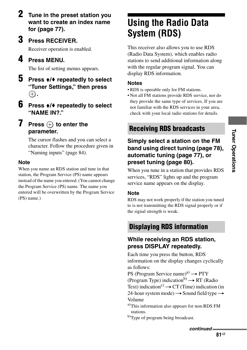 Using the radio data system (rds), E 81 | Sony STR-DA1200ES User Manual | Page 81 / 111