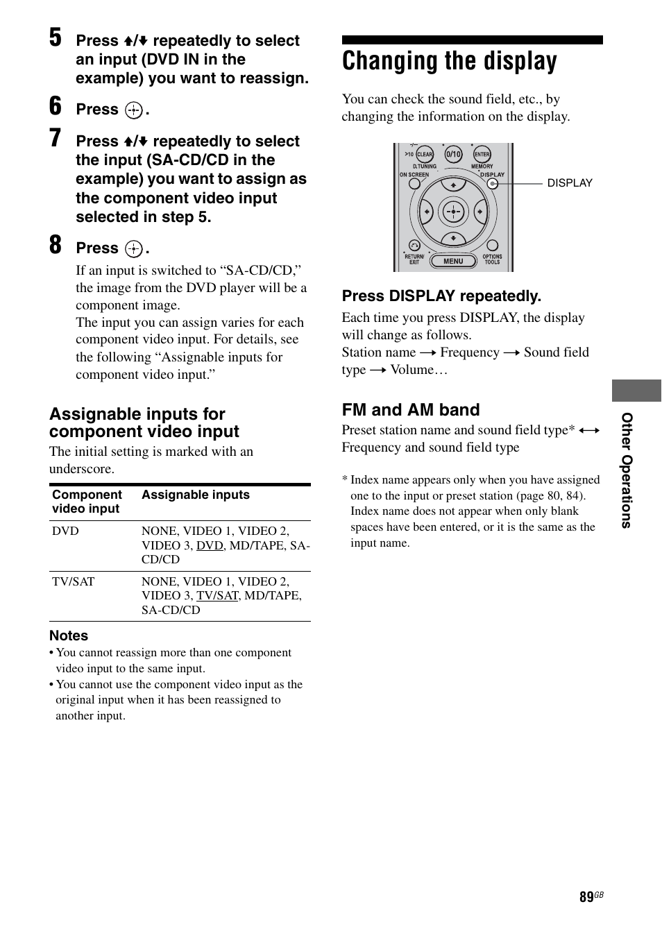 Changing the display, E 89) | Sony STR-DA1200ES User Manual | Page 89 / 111