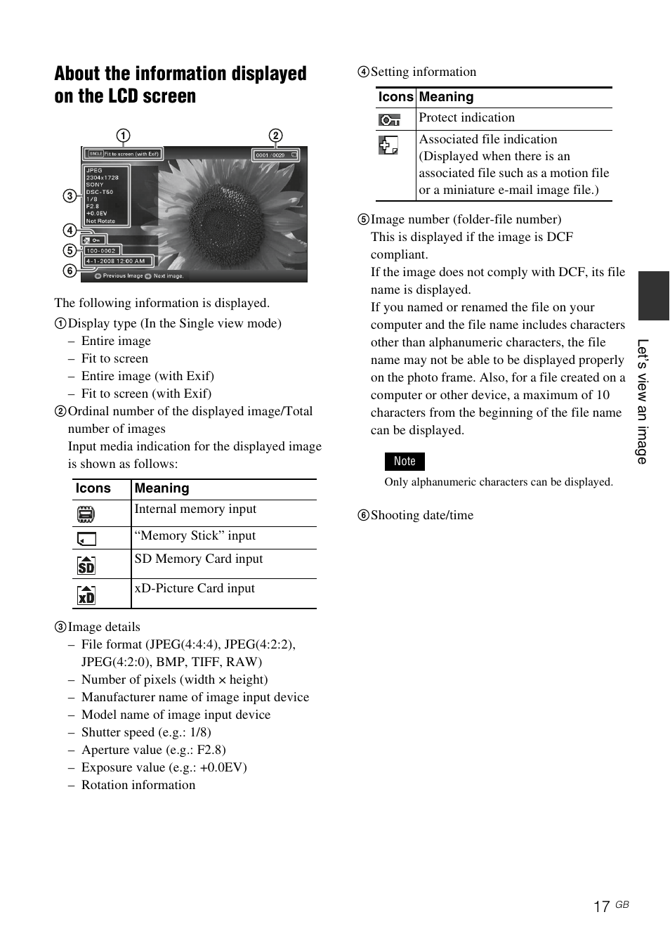 About the information displayed on the lcd screen | Sony DPF-A73/E73 User Manual | Page 17 / 28