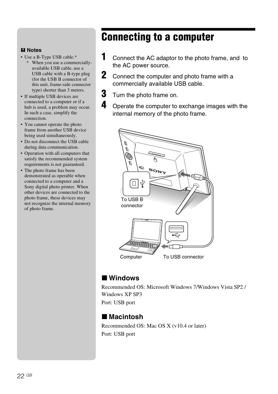 Connecting to a computer | Sony DPF-A73/E73 User Manual | Page 22 / 28