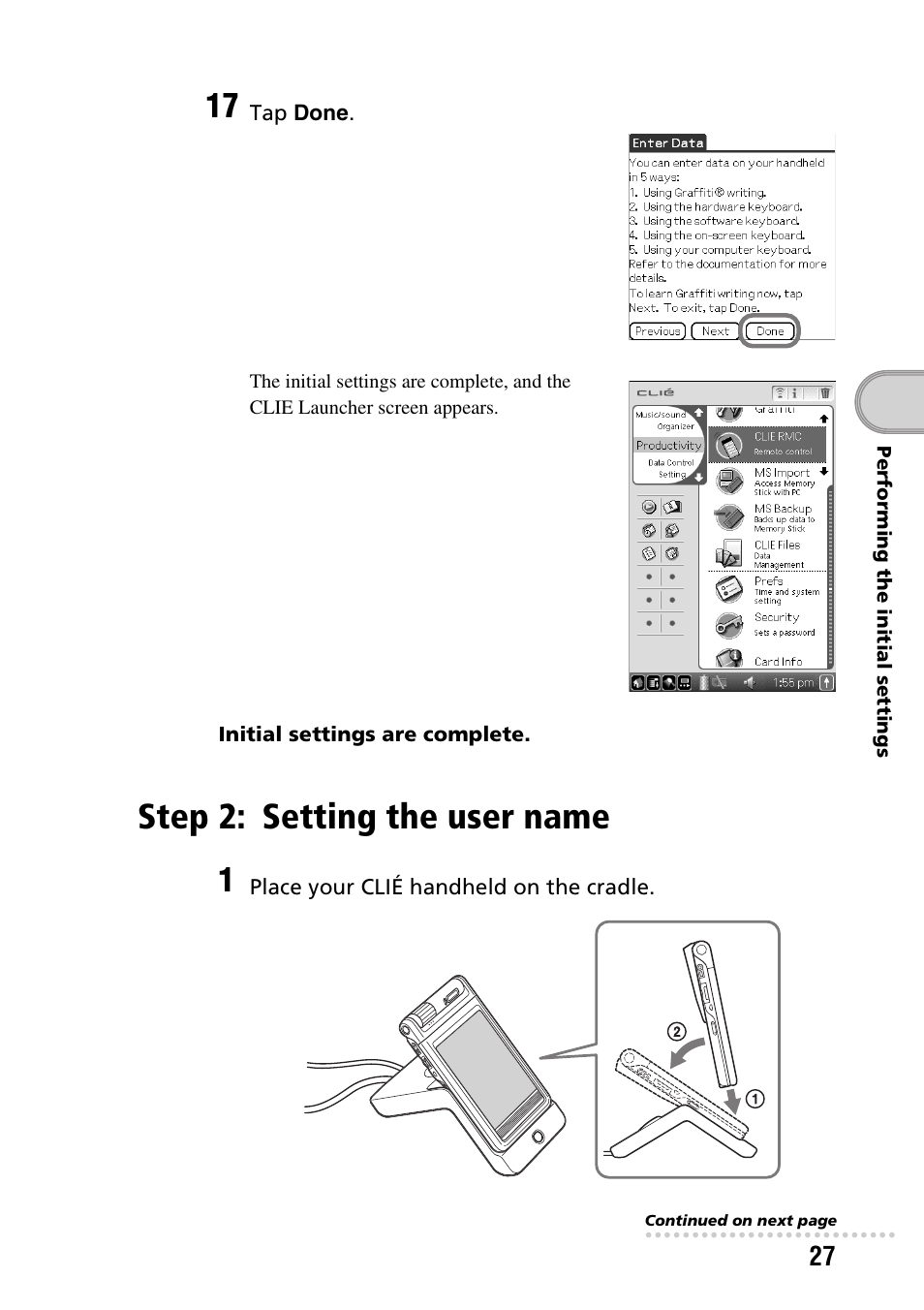 Step 2: setting the user name, Setting the user name | Sony PEG-NX60 User Manual | Page 27 / 104