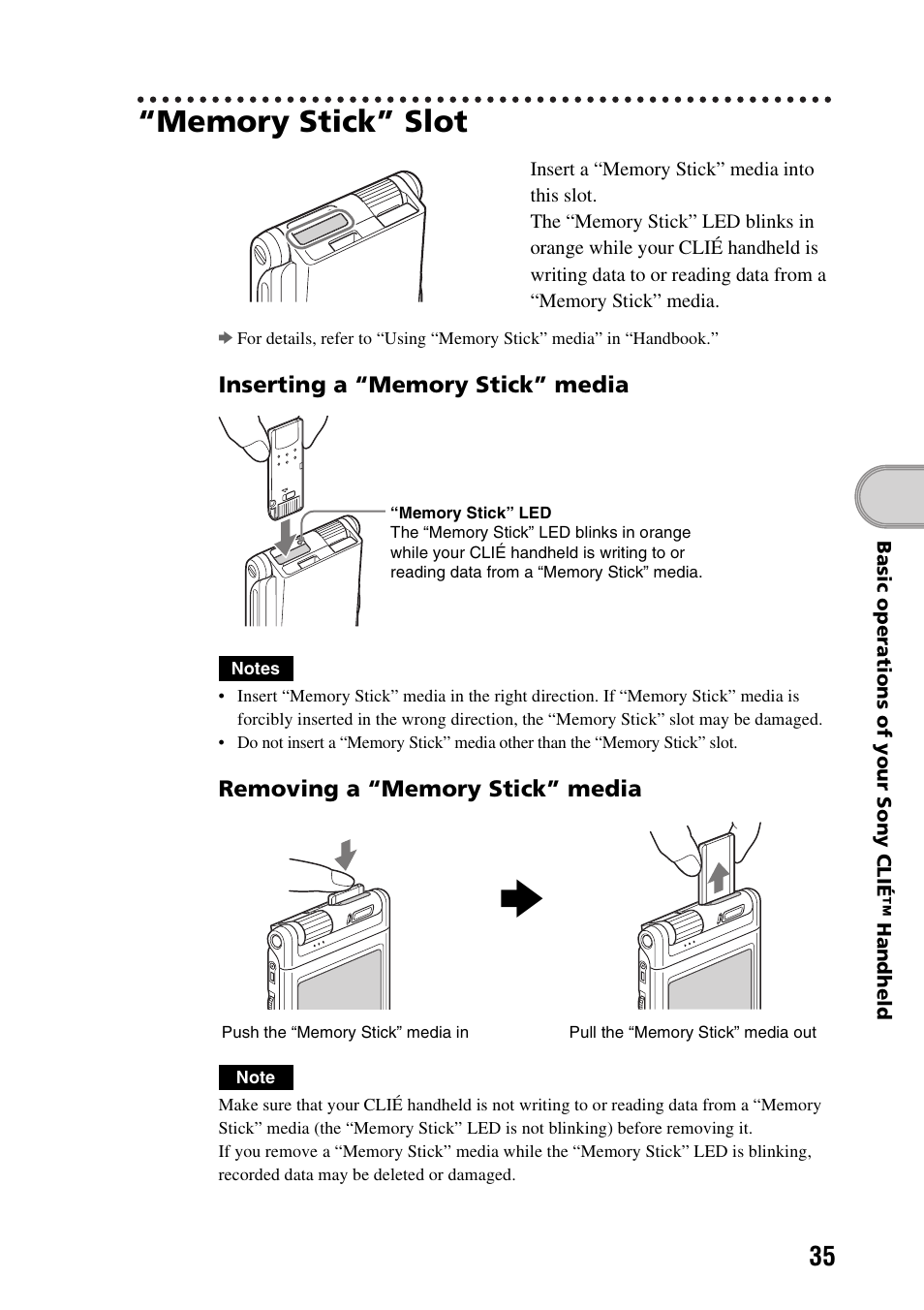 Memory stick” slot | Sony PEG-NX60 User Manual | Page 35 / 104