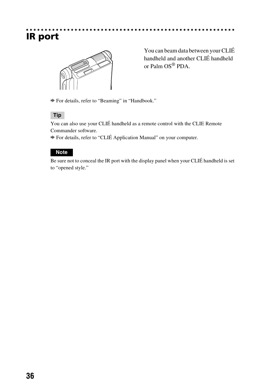 Ir port, E 36) | Sony PEG-NX60 User Manual | Page 36 / 104