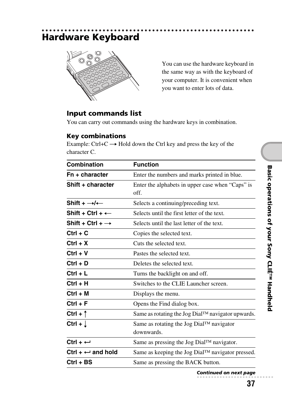 Hardware keyboard | Sony PEG-NX60 User Manual | Page 37 / 104