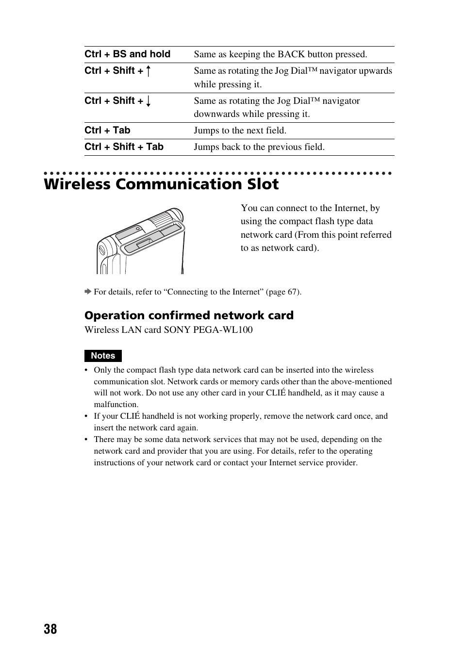 Wireless communication slot | Sony PEG-NX60 User Manual | Page 38 / 104