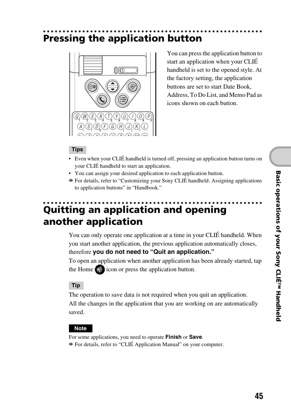 Pressing the application button | Sony PEG-NX60 User Manual | Page 45 / 104