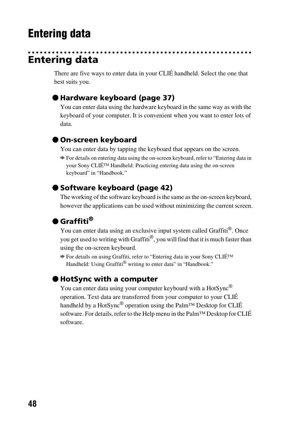 Entering data | Sony PEG-NX60 User Manual | Page 48 / 104