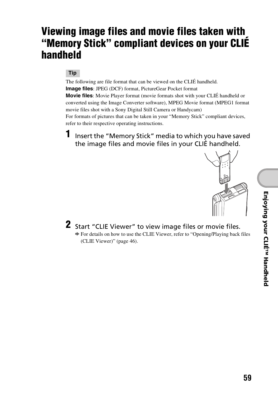 Viewing image files and movie files | Sony PEG-NX60 User Manual | Page 59 / 104