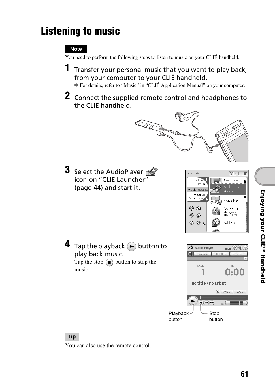 Listening to music, E 61) | Sony PEG-NX60 User Manual | Page 61 / 104