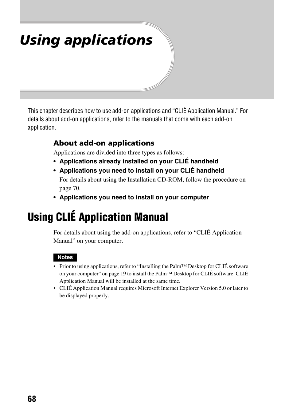 Using applications, Using clié application manual | Sony PEG-NX60 User Manual | Page 68 / 104