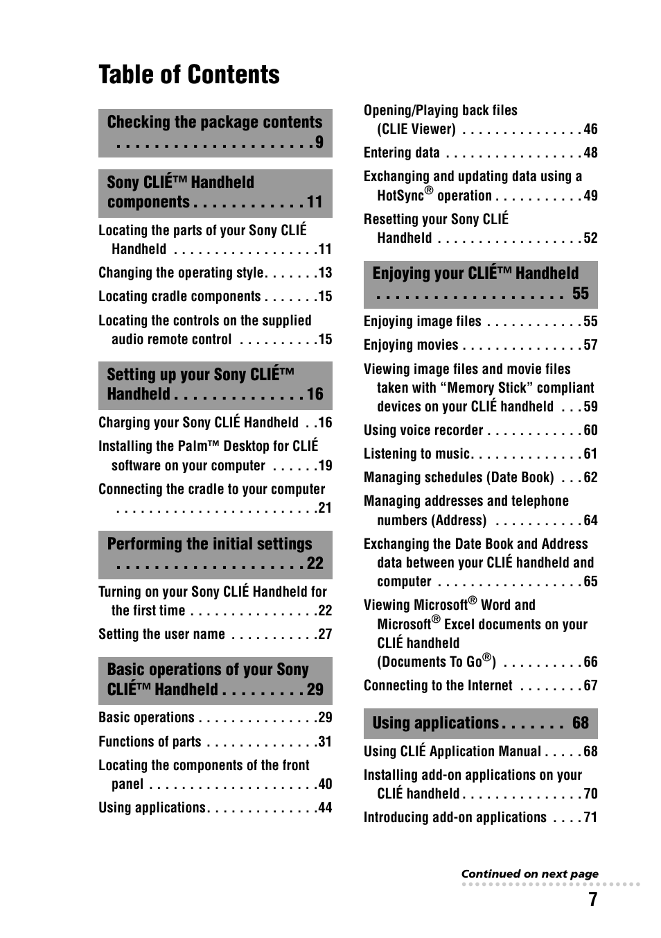 Sony PEG-NX60 User Manual | Page 7 / 104