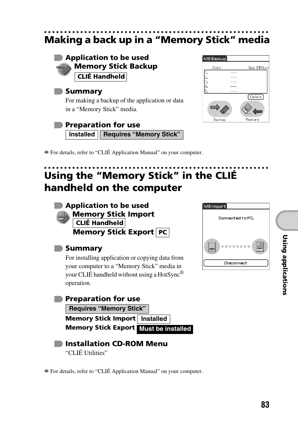 Making a back up in a “memory stick” media | Sony PEG-NX60 User Manual | Page 83 / 104