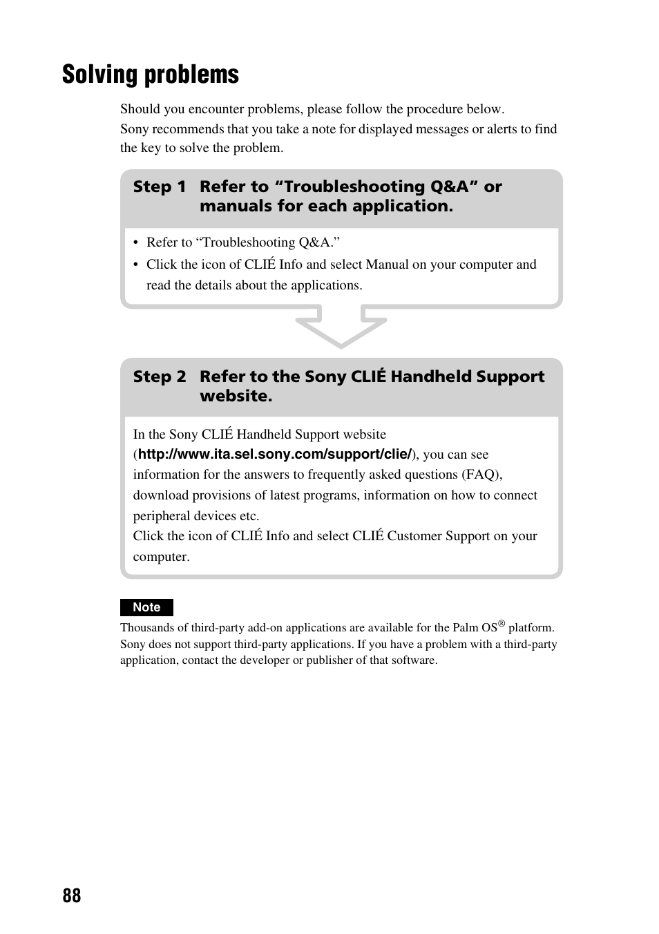 Solving problems | Sony PEG-NX60 User Manual | Page 88 / 104