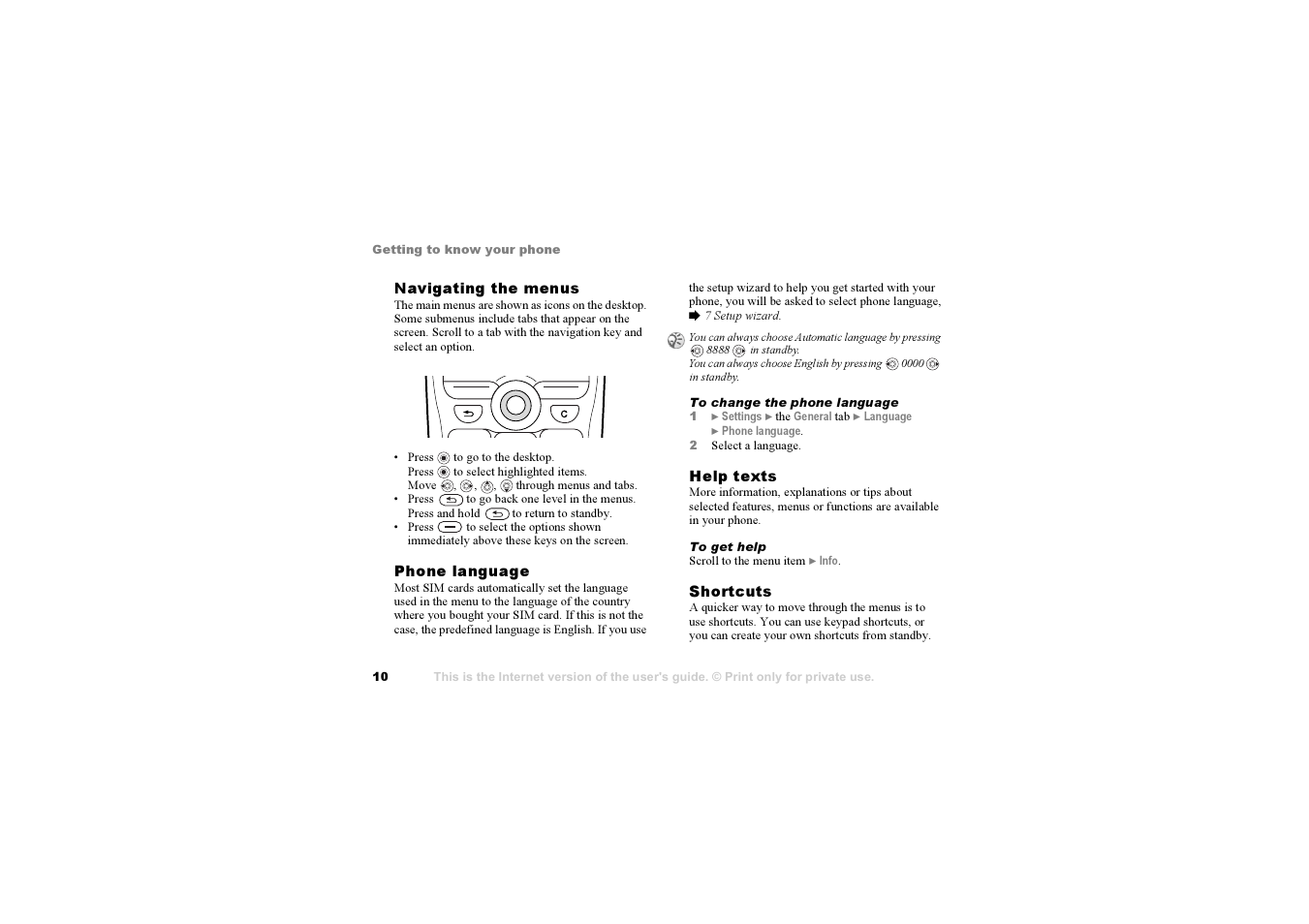 10 navigating the menus | Sony F500i User Manual | Page 10 / 94