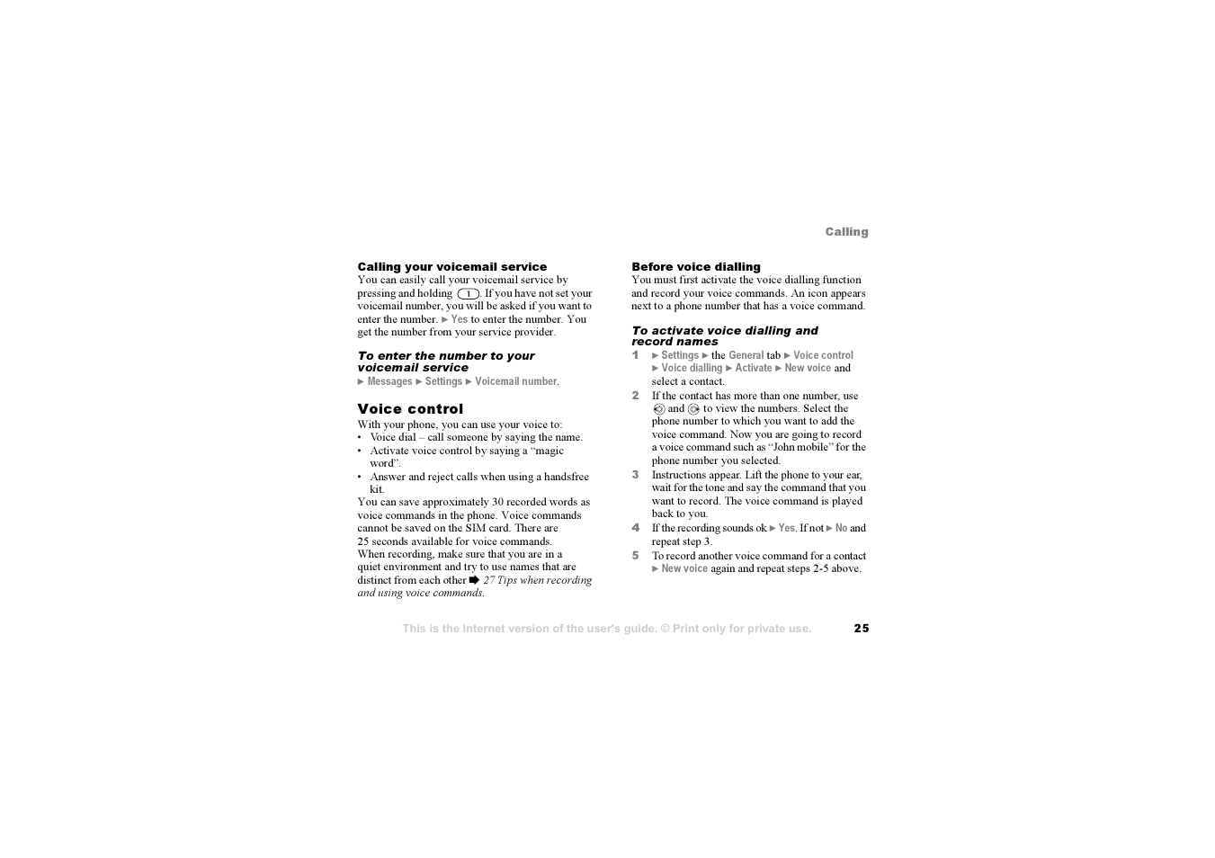 25 voice, Control | Sony F500i User Manual | Page 25 / 94