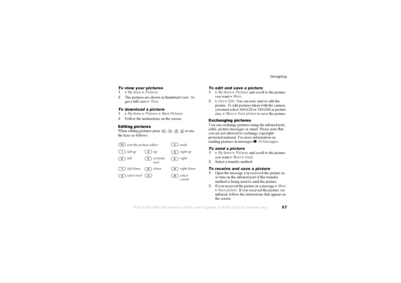 57 exchanging, Pictures | Sony F500i User Manual | Page 57 / 94