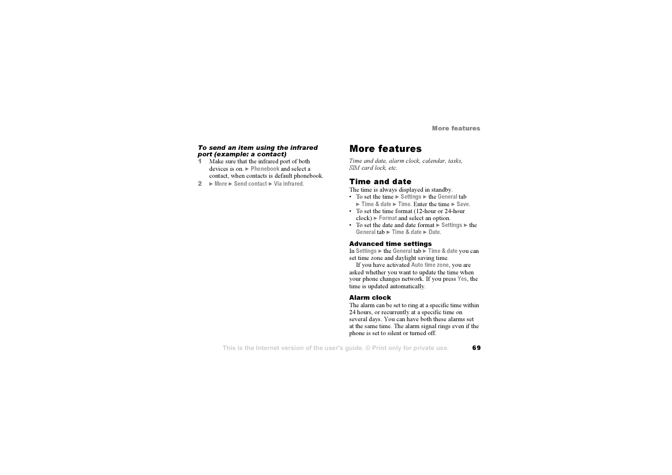 More features | Sony F500i User Manual | Page 69 / 94