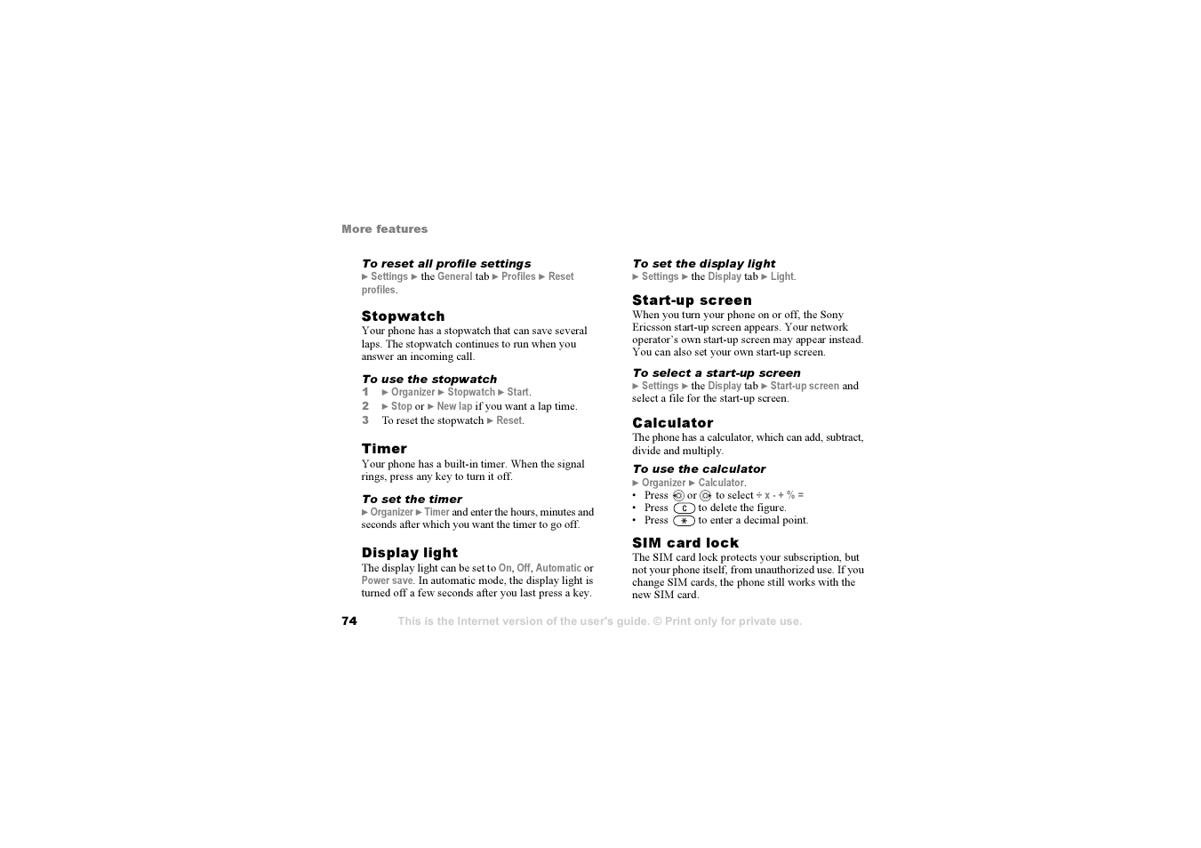 74 sim card lock | Sony F500i User Manual | Page 74 / 94