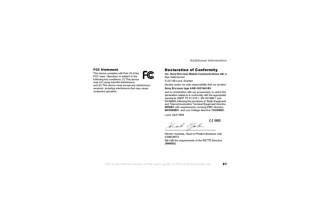 Sony F500i User Manual | Page 87 / 94