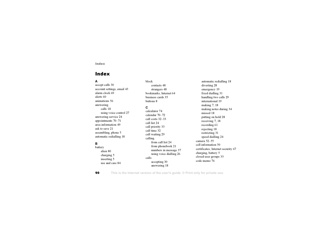 Index | Sony F500i User Manual | Page 90 / 94