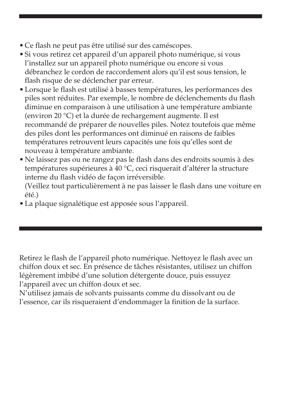 Avertissement, Nettoyage | Sony HVL-F32X User Manual | Page 35 / 88