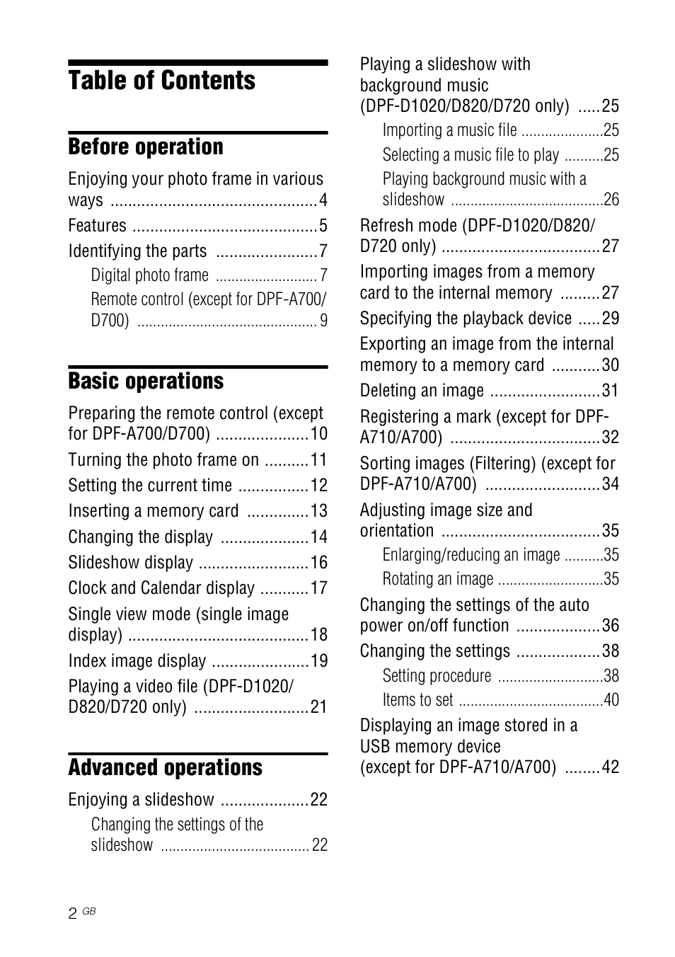 Sony DPF-A710/A700 User Manual | Page 2 / 55