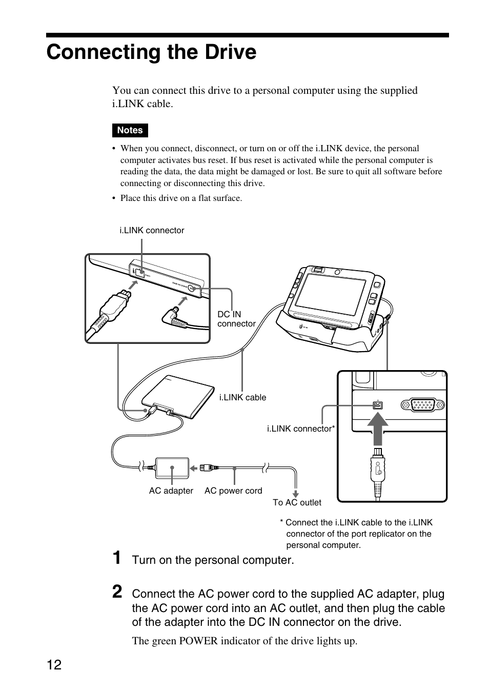 Connecting the drive | Sony DVDRW DRIVE VGP-DDRW4 User Manual | Page 12 / 35