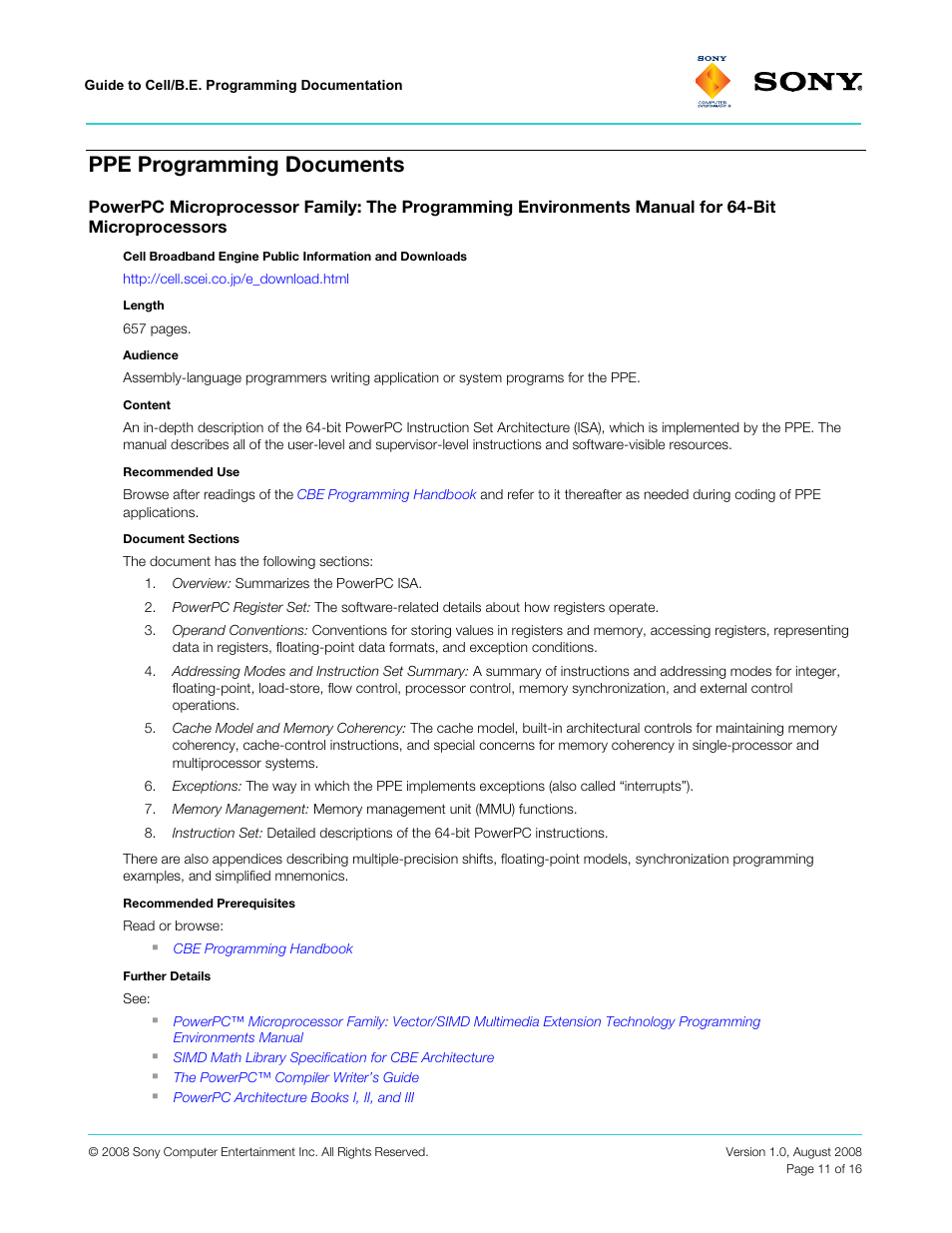 Ppe programming documents | Sony VERSION 1.0 User Manual | Page 11 / 16