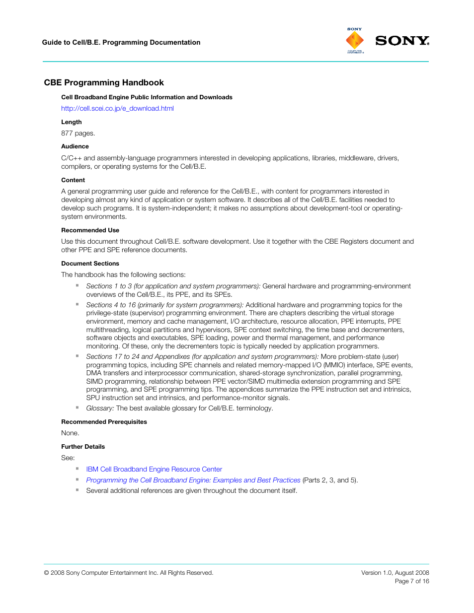 Cbe programming handbook | Sony VERSION 1.0 User Manual | Page 7 / 16