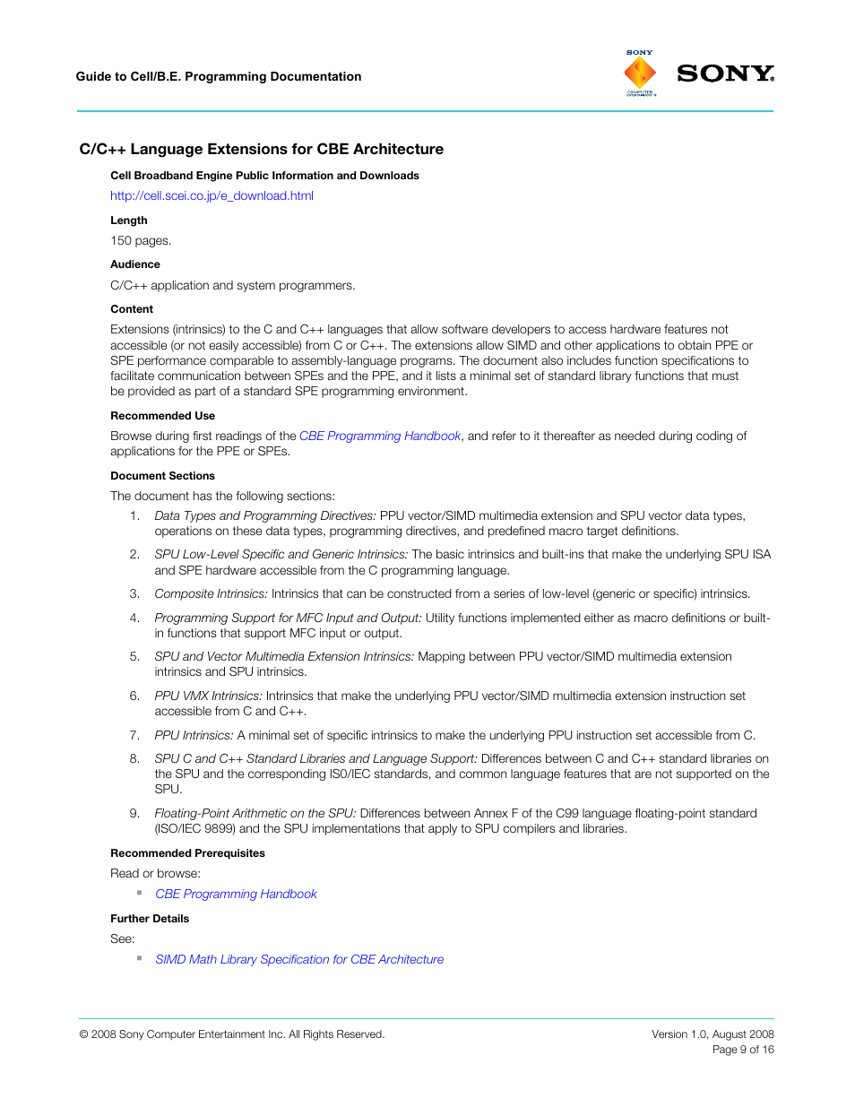 C/c++ language extensions for cbe architecture | Sony VERSION 1.0 User Manual | Page 9 / 16