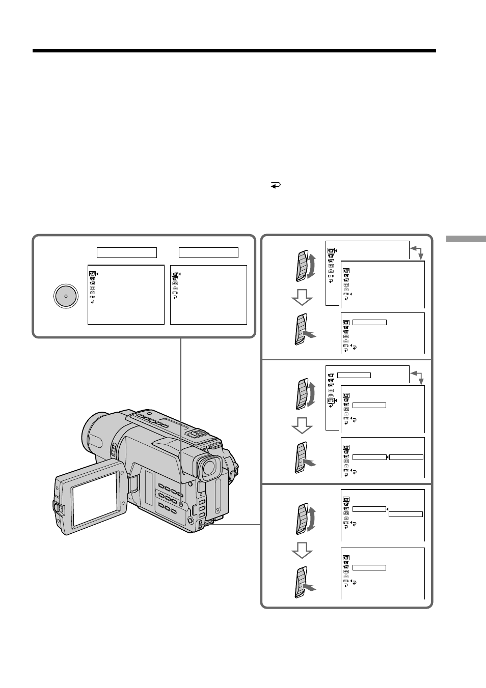 Customizing your camcorder, Changing the menu settings, Menu | Press menu, Camera, Player | Sony CCD-TRV107 User Manual | Page 67 / 100