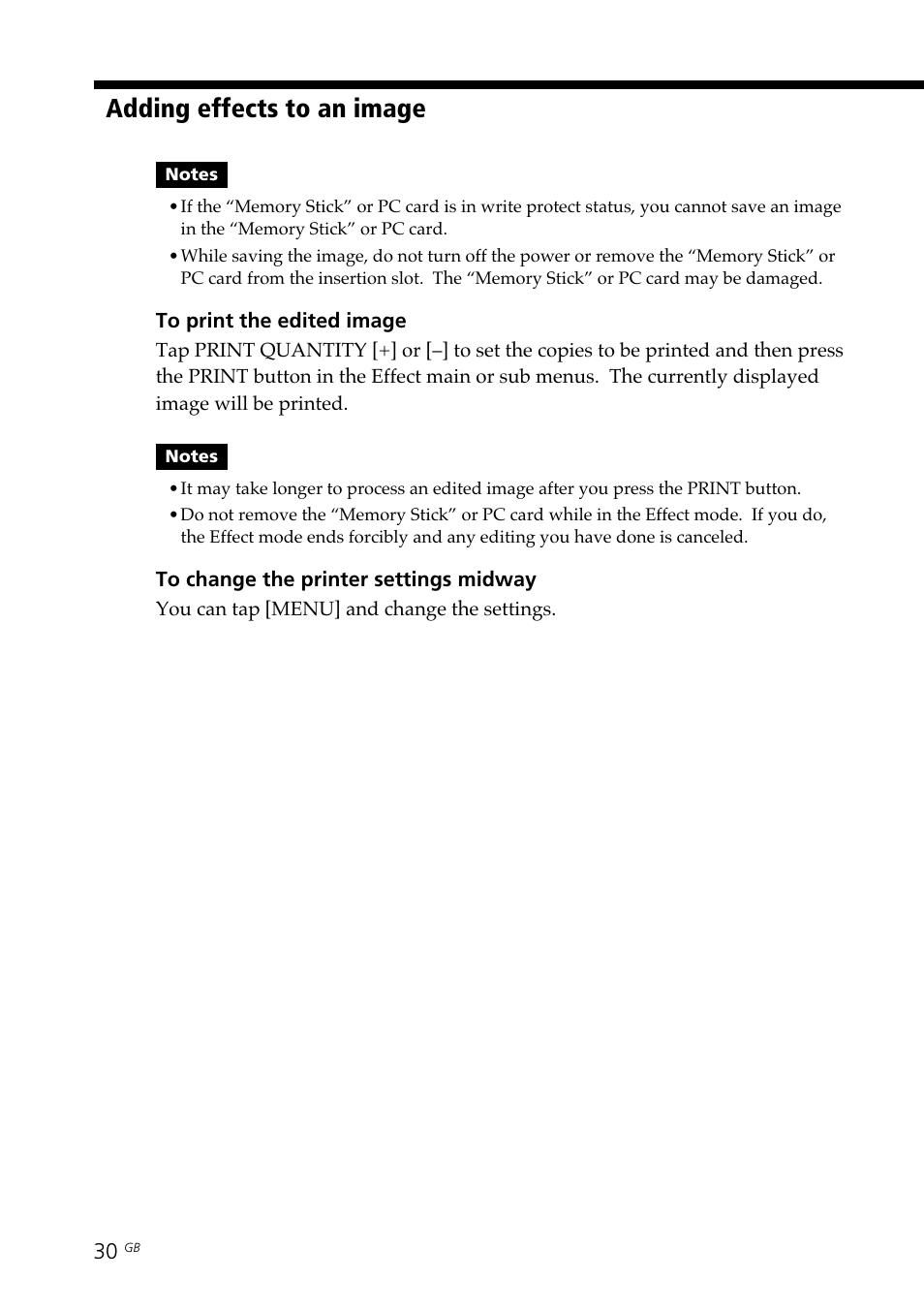 Adding effects to an image | Sony DPP--SV77  EN User Manual | Page 30 / 92