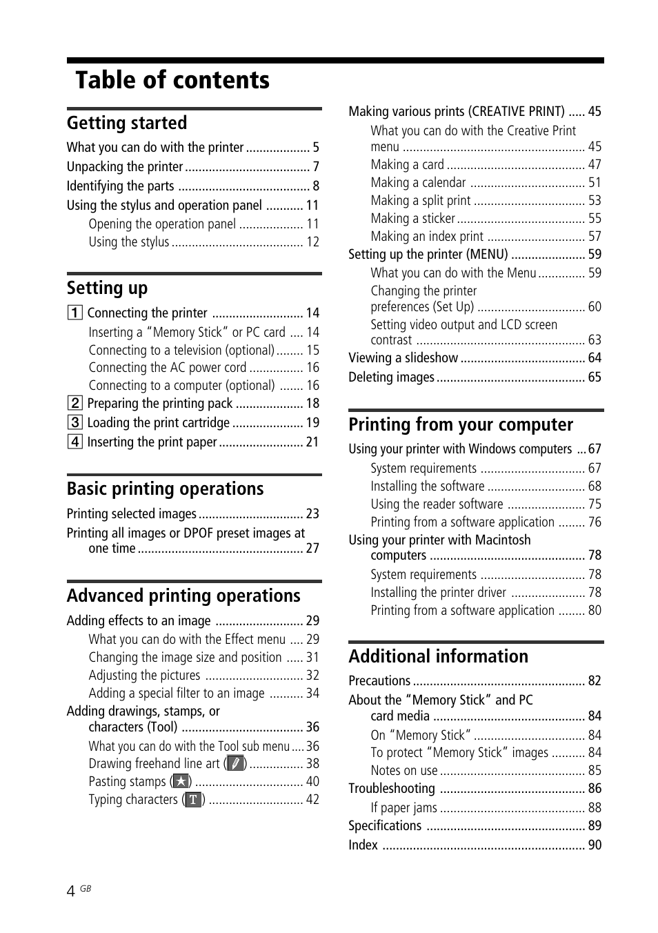 Sony DPP--SV77  EN User Manual | Page 4 / 92