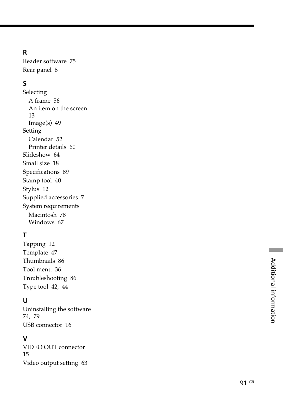 Selecting, Setting, System requirements | Sony DPP--SV77  EN User Manual | Page 91 / 92