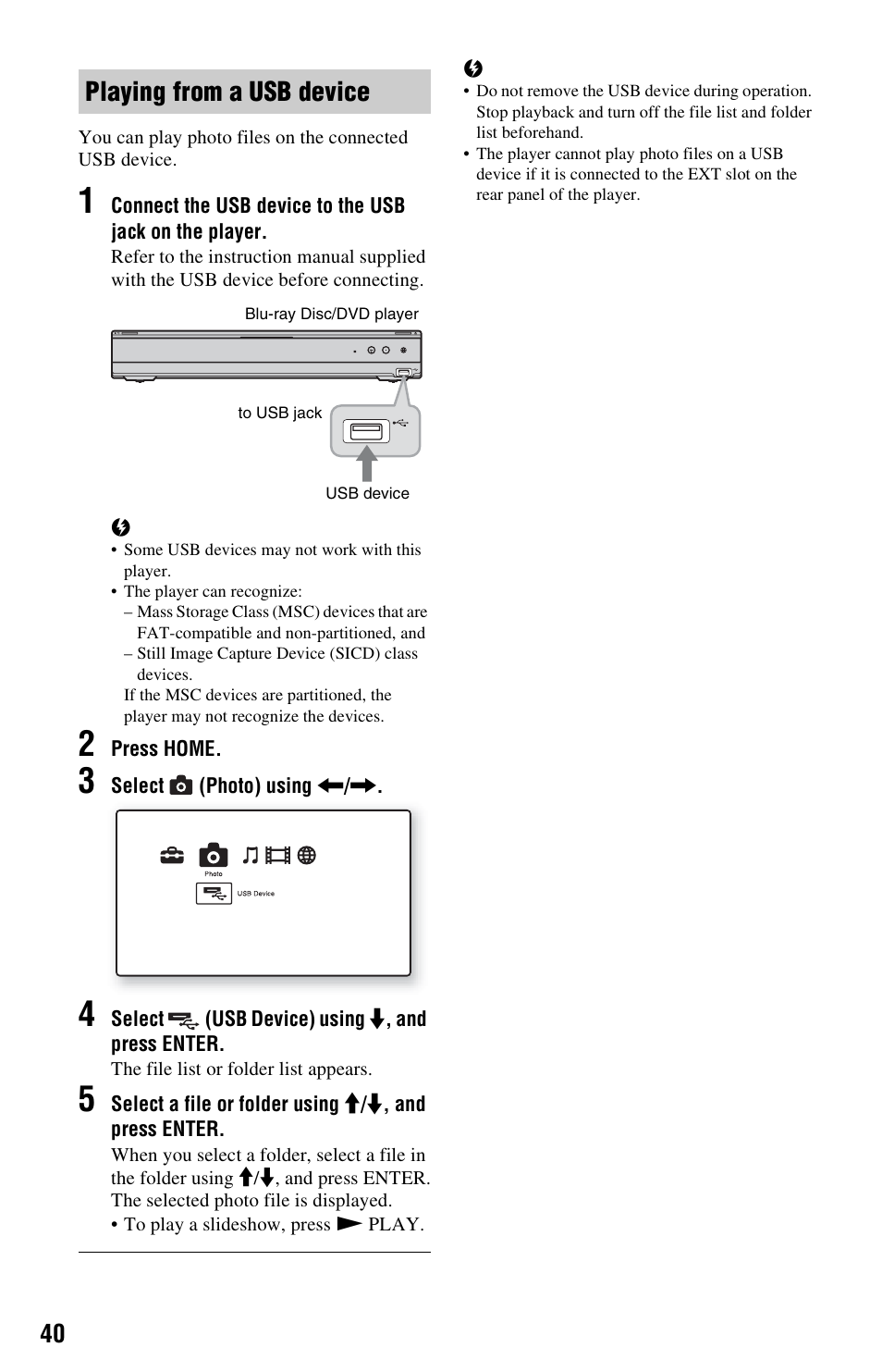 Playing from a usb device | Sony BLU-RAY DISC BDP-N460 User Manual | Page 40 / 71