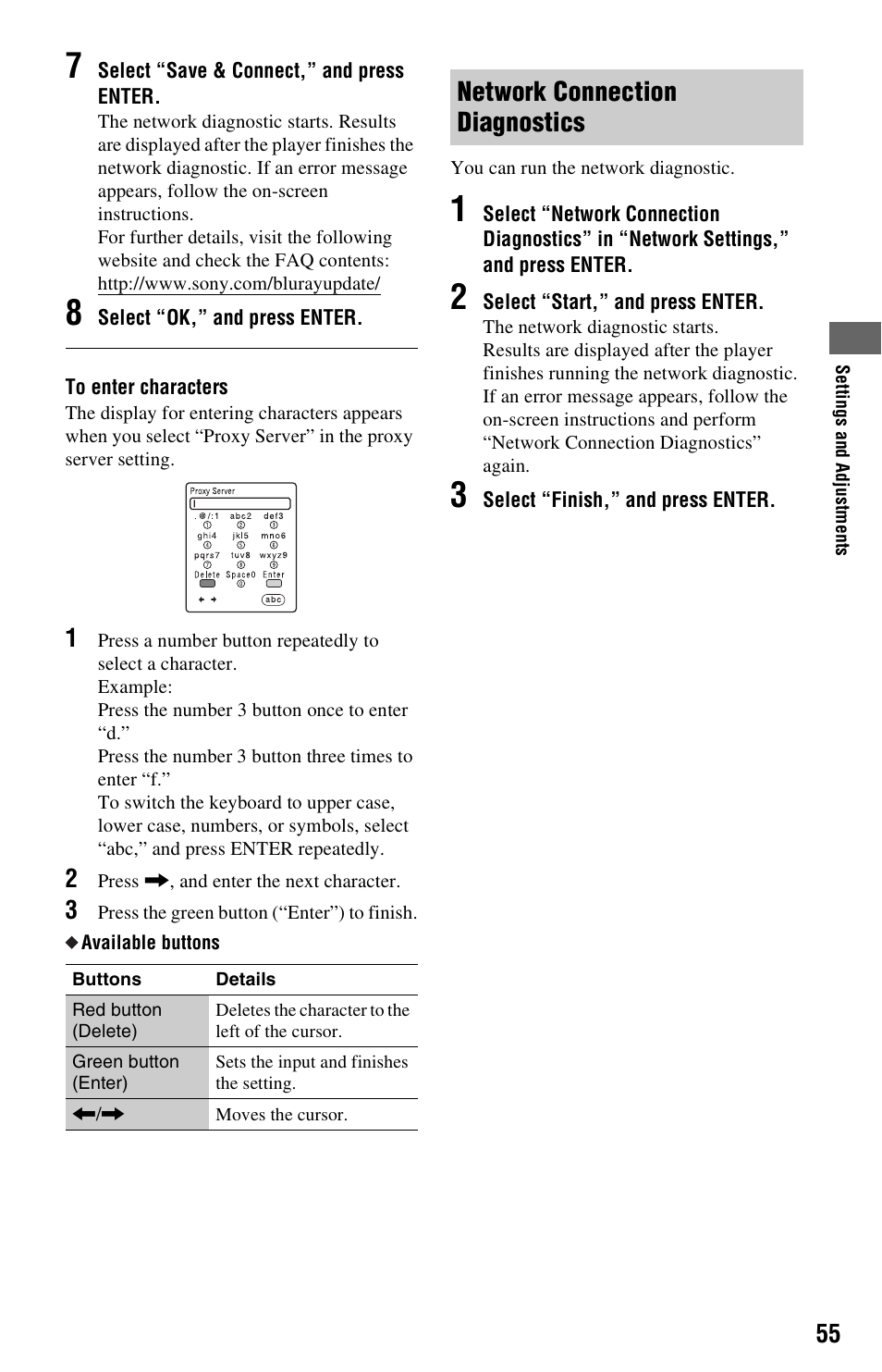 Ge 55, Network connection diagnostics | Sony BLU-RAY DISC BDP-N460 User Manual | Page 55 / 71