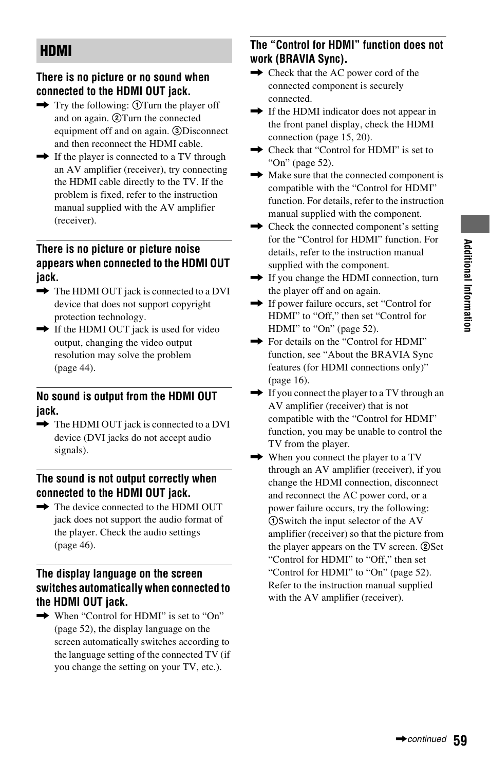 Hdmi | Sony BLU-RAY DISC BDP-N460 User Manual | Page 59 / 71