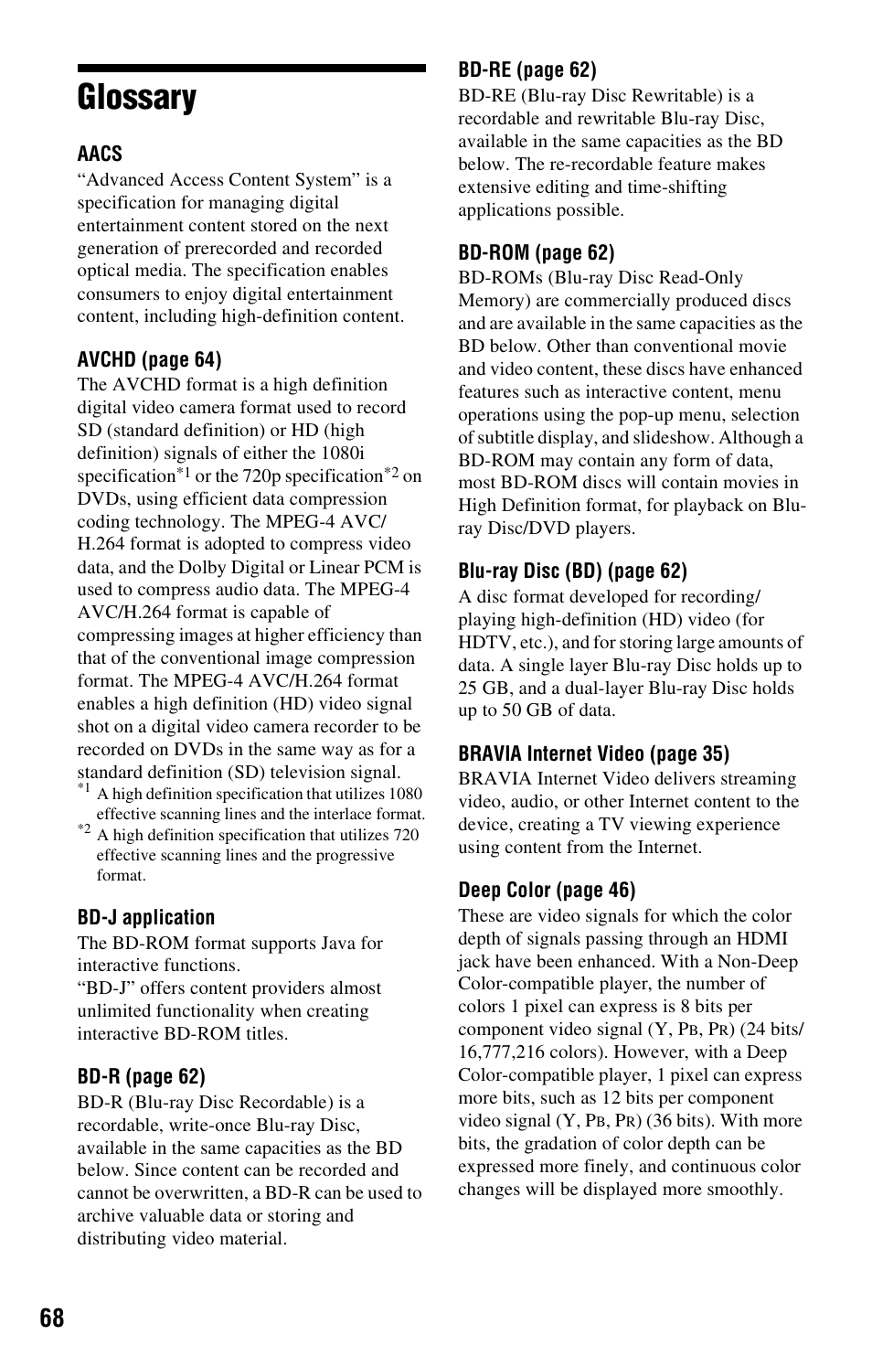 Glossary | Sony BLU-RAY DISC BDP-N460 User Manual | Page 68 / 71