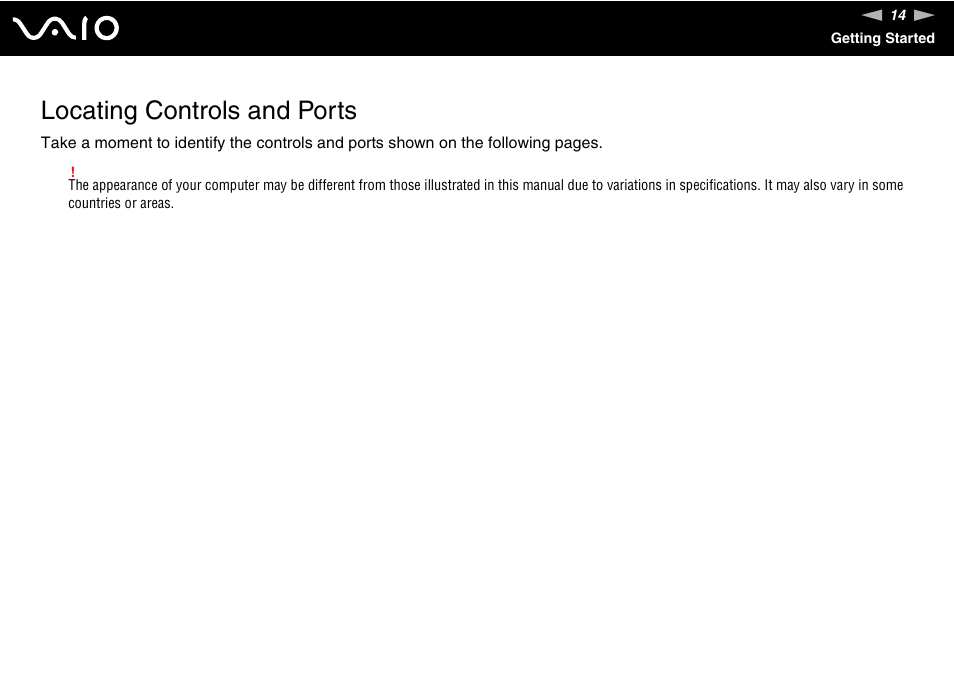 Locating controls and ports | Sony VAIO V G N - B Z 5 6 0 User Manual | Page 14 / 228