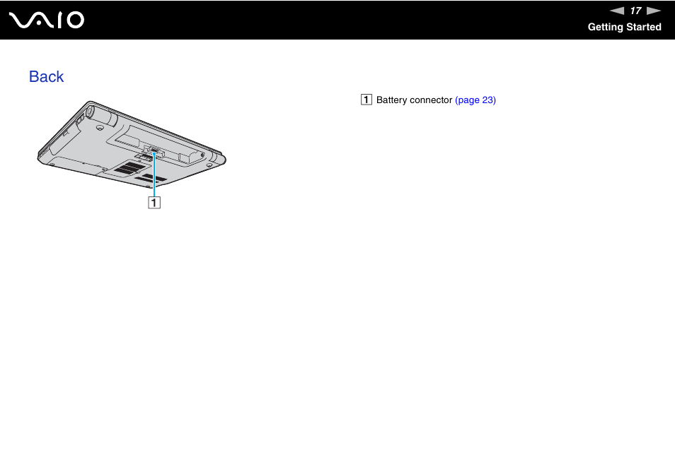 Back | Sony VAIO V G N - B Z 5 6 0 User Manual | Page 17 / 228