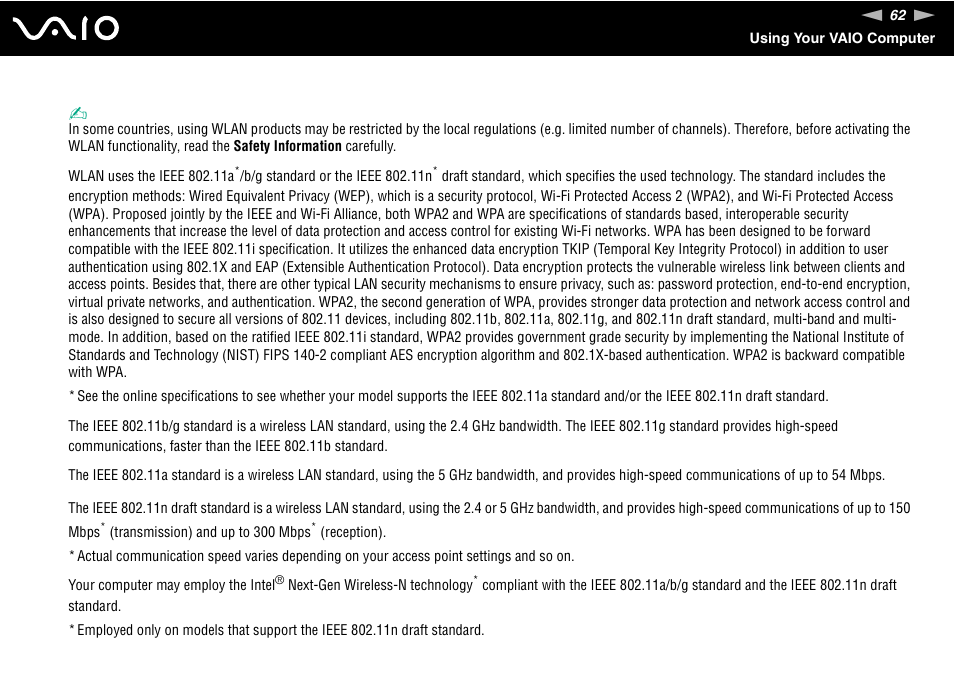 Sony VAIO V G N - B Z 5 6 0 User Manual | Page 62 / 228