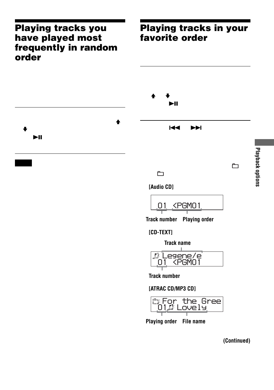 Playing tracks in your favorite order (pgm play), Playing tracks in your favorite order, 01 <pgm01 | 01 <pgm01 legene/e, 01 lovely for the gree | Sony D-NF400/NF401 User Manual | Page 19 / 40