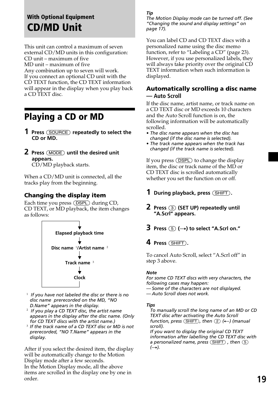 Cd/md unit, Playing a cd or md | Sony CDX-C7850 User Manual | Page 19 / 36